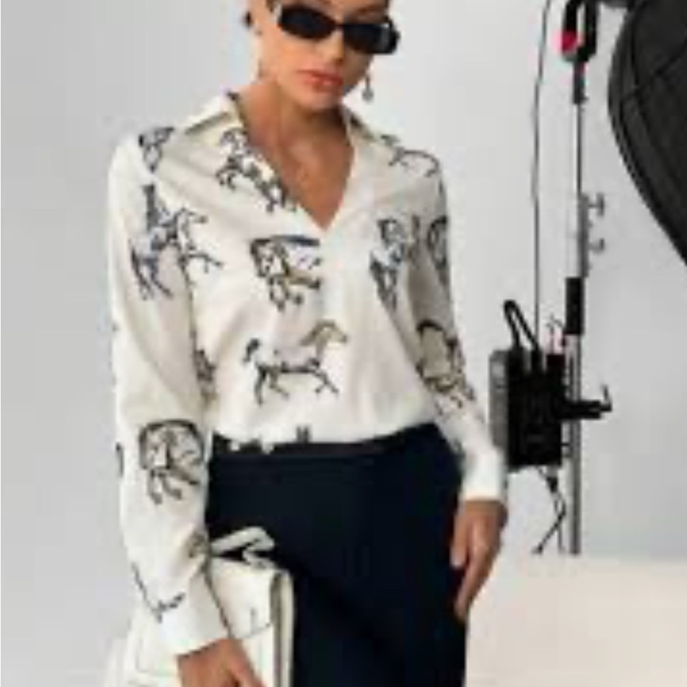 Equestrian Horse Print Button Down Shirt